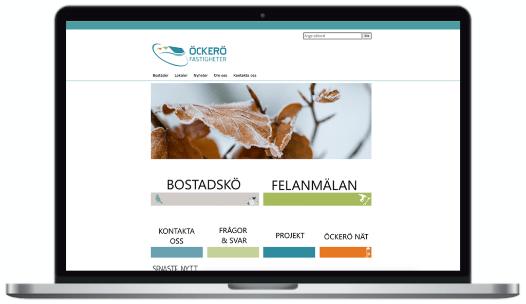 Öckerö fastigheters webbplats. skärmbild