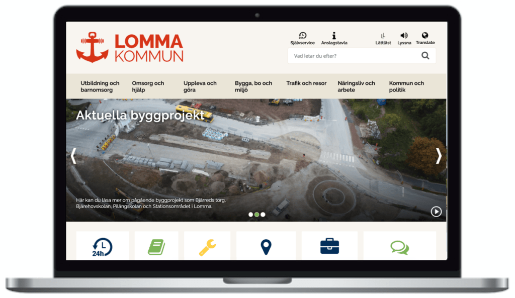 Lomma kommuns webbplats, skärmbild