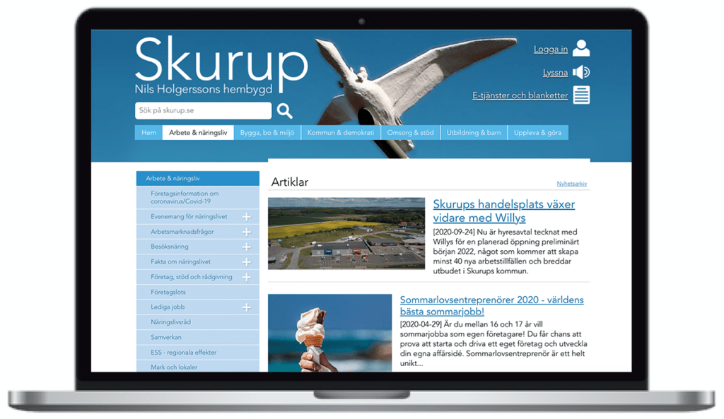 Skurup kommuns webbplats, skärmbild
