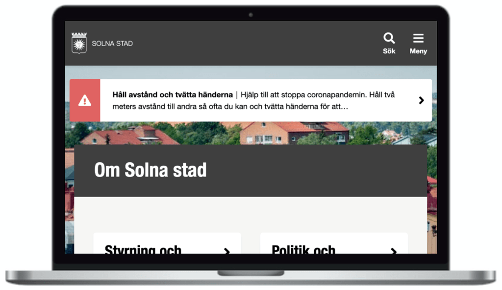 Solna Stads webbplats, skärmbild