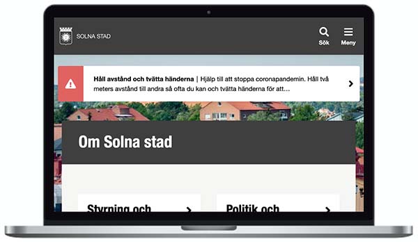 Solna webbplats skärmbild.