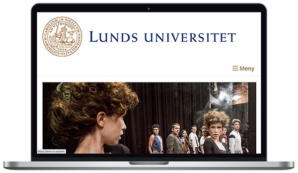Lunds universitets webbplats skärmbild.